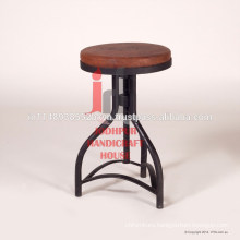 Industrial Leather Printed Iron Round Bar Stool